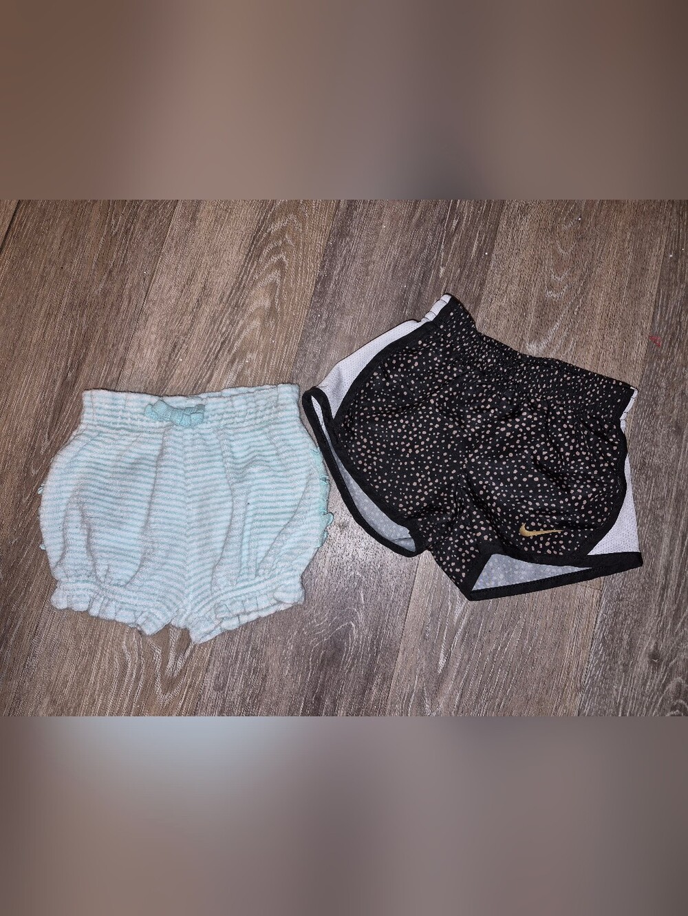 Nike Black with Gold Dot Print Running Shorts & Light Blue Striped Bloomers